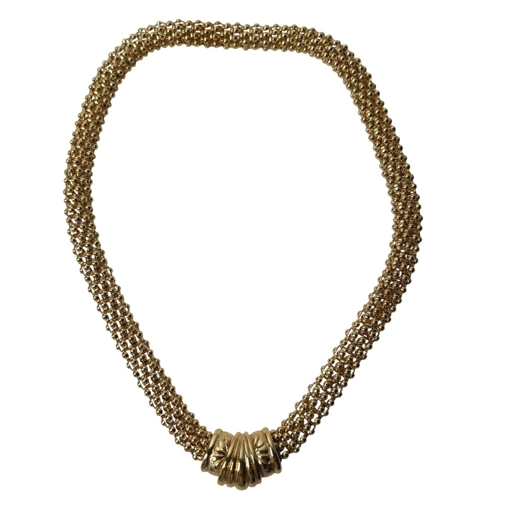 VTG Mesh Necklace Gold Tone Magnetic Clasp 80s Statement 18" Glamoratti Etruscan